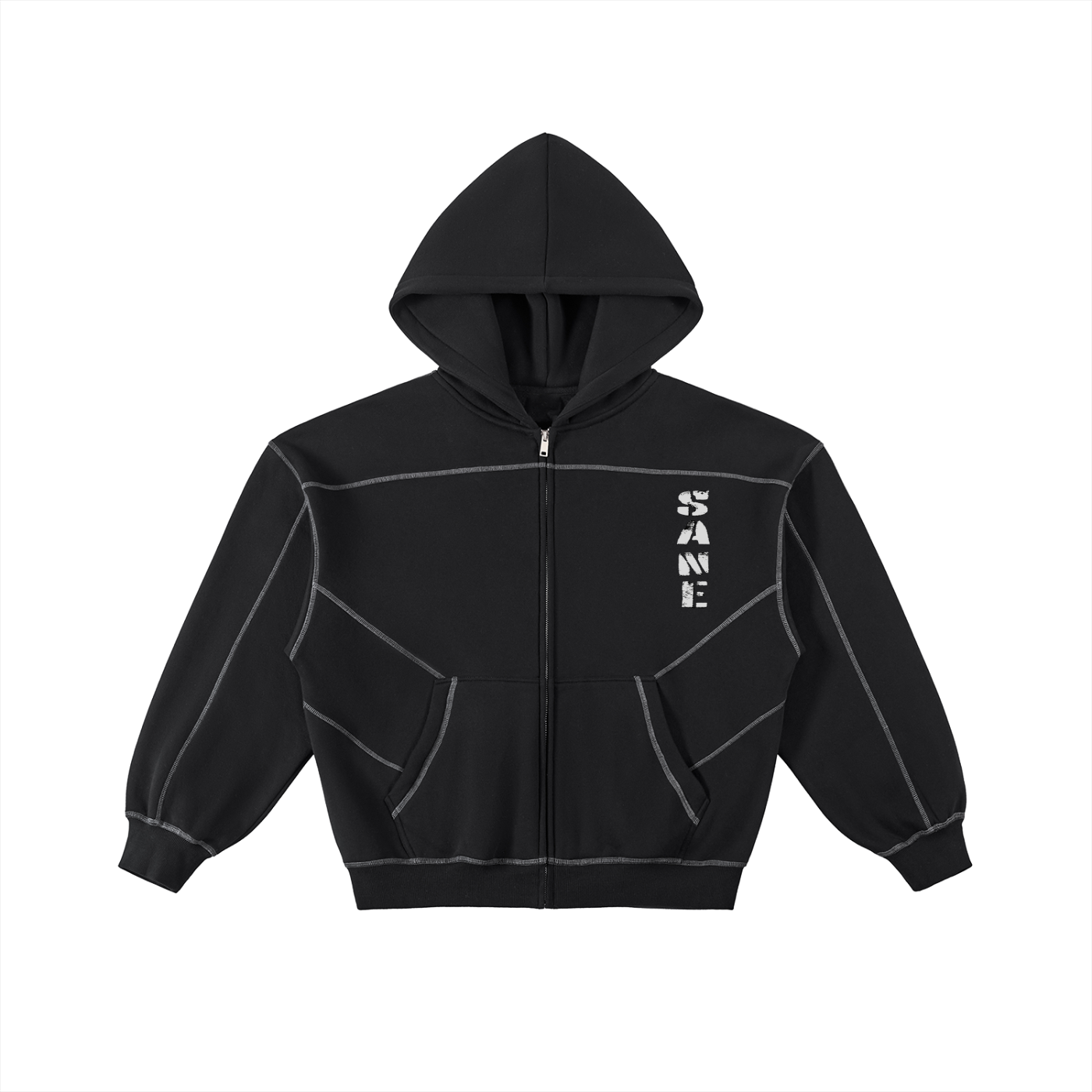 SANE Contrast-Stitched Boxy Zip Hoodie